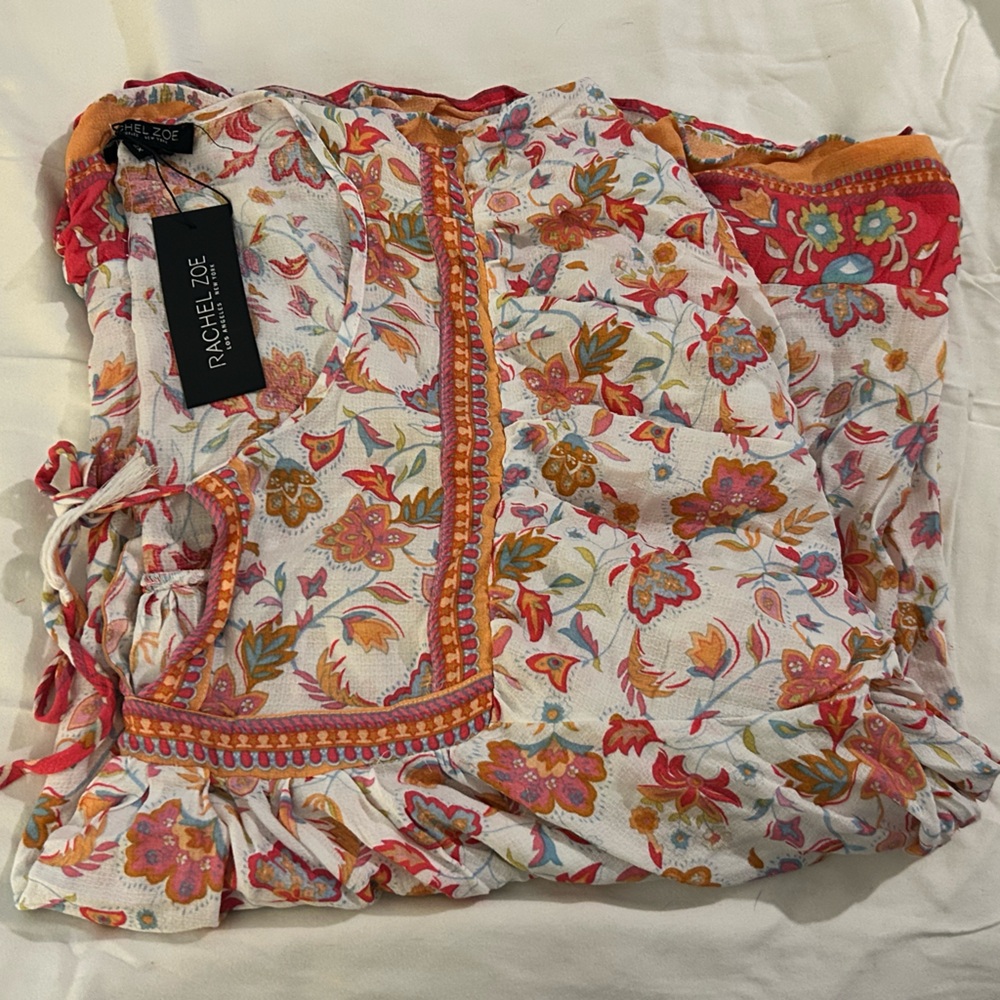 NWT Rachel Zoe Orange Cream Floral Boho Bohemian Tunic w Sailor Collar sz 2X - Picture 6 of 14